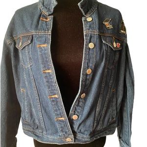 KENDALL AND KYLIE DENIM PATCHWORK TRUCKER JACKET SZ L